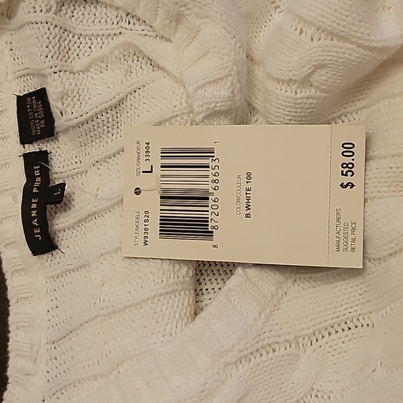 NWT Jeanne Pierre L Sweater 3/4 Sleeves White V Neck - Picture 7 of 7